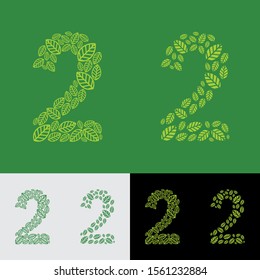 Number Two Leaf Font Vector Design. Typography Font Design