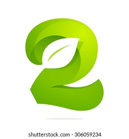 Number two with leaves and negative space. Vector design template elements for your application or corporate identity.