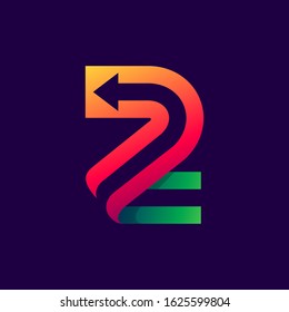 Number two logo with arrow inside. Vector bright colours typeface for delivery labels, business headlines, finance posters, sport cards etc.