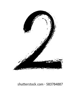 number two logo,  black ink brush stroke, vector illustration design element