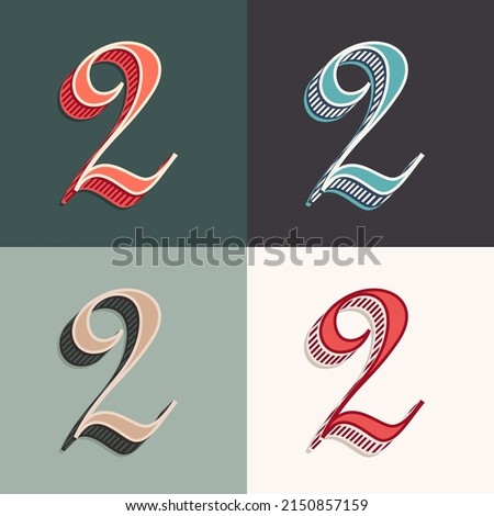 Number two logo in classic three-dimensional sport style. Perfect for creating classical college or sports printing, retro design, clothing embroidery, packaging, vintage header, luxury identity