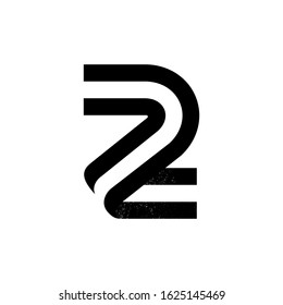 Number two logo formed by two parallel lines with noise texture. Vector black and white typeface for labels, headlines, posters, cards etc.