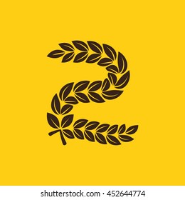 Number two logo formed by laurel wreath. Vector design for banner, presentation, web page, card, labels or posters.