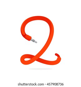 Number two logo formed by jack cable. Sound vector design template elements for your music application, card, labels or posters.