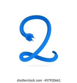 Number two logo formed by plug cable. Technology vector design for banner, web page, card, labels or posters.
