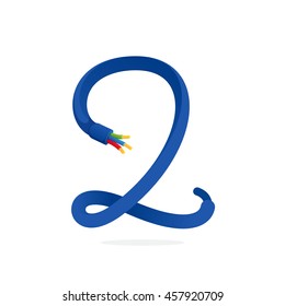 Number two logo formed by electric cable. Technology vector design for banner, web page, card, labels or posters.