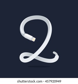 Number two logo formed by lightning cable. Technology vector design for banner, web page, card, labels or posters.
