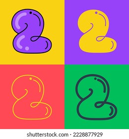 Number two logo. Funny bold childish style font. Overlapping line with multicolor background. Ideal for colorful applications, street art, bright advertising, toy packaging, multimedia identity.