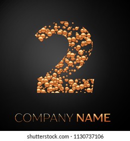 Number Two logo gold dots. Alphabet logotype with abstract golden bubbles shape on black background. Vector template for your design