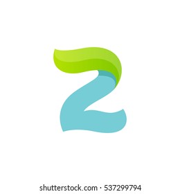 Number two logo with green leaf. Vector script font for your posters, t-shirts, ecology presentation or card.