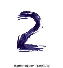 Number two logo hand drawn with dry brush. Rough strokes style.  Vector grunge style design elements for T-shirt, label, badge, card or poster.