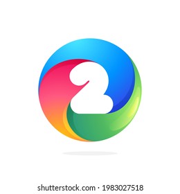 Number two logo inside swirling loop circle. Negative space style icon. Colorful gradient emblem for your social network app, fun avatar or loading screen.