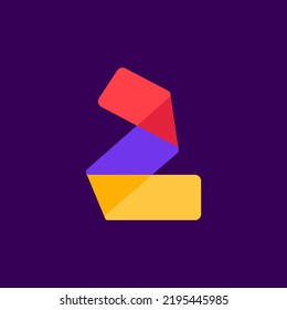 Number two logo made of overlapping lines. Vector paper multicolor origami style icon. Perfect for colorful applique art, children design, vibrant advertising, mosaic packaging, multimedia identity.