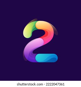 Number two logo made of overlapping colorful lines. Rainbow vivid gradient modern icon. Vector one line typeface for tech branding design, nightlife labels, multimedia posters, futuristic identity.