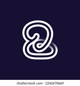 Logotipo número dos de dos líneas paralelas blancas sobre fondo negro. Icono de bucle infinito. Un elegante emblema que se apodera. Ideal para aplicaciones dinámicas, diseño minimalista, identidad deportiva, adv tecnológica.
