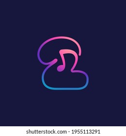 Logotipo número dos con nota musical. Icono de línea de vector para la empresa Audio, revista Sound media, afiche de Singer y DJ.
