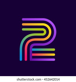 Number two logo with neon lines. Vector design for banner, presentation, web page, card, labels or posters.