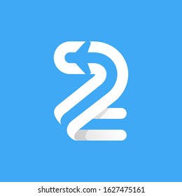 Number two logo with plane and airline inside. Vector typeface for flight labels, travel headlines, delivery posters, aviation cards etc.