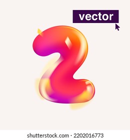 Number two logo in realistic 3D design. Cartoon balloon style vector illustration. Perfect for cute banner, glossy design posters, multicolor icons, vibrant advertising.