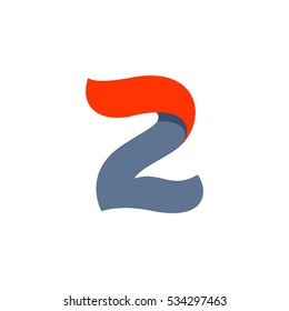 Number two logo with a red flag line. Fast speed vector script type.