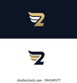 Number two logo template. Wings design element vector illustration. Corporate branding identity