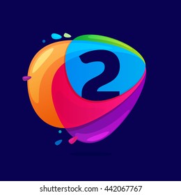 Number two logo in triangle intersection icon. Colorful vector design for banner, presentation, web page, app icon, card, labels or posters.