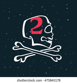 Number two logo in vintage style skull. Vector design for banner, flag, t-shirt, labels or posters.