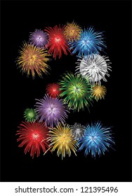 Number two made from colorful in the form of fireworks numbers - check my portfolio for other numbers