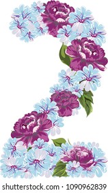Number two is made of flowers. Vector.