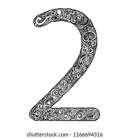 Number two with natural growth vector design concept, composition with black and white. Docorative series with autumn pattern or paisley pattern.