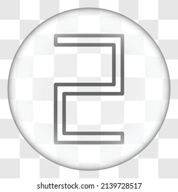 Number two, numeral simple icon vector. Flat design. Glass button on transparent grid.ai