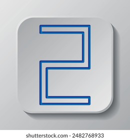 Número dos, Vector numérico simple. Diseño plano. Diseño de corte de papel. Símbolo azul cortado con sombra. Insignia gris Botón, fondo gris.ai