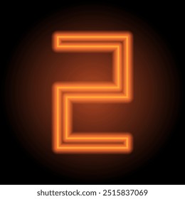 Número dos, Vector de ícono simple numérico. Diseño plano. Neón naranja sobre fondo negro.ai