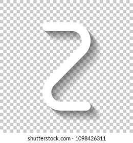 Number two, numeral, simple letter. White icon with shadow on transparent background