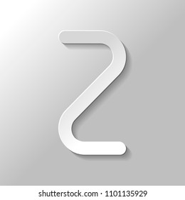 Number two, numeral, simple letter. Paper style with shadow on gray background