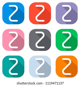 Number two, numeral, simple letter. Set of white icons on colored squares for applications. Seamless and pattern for poster