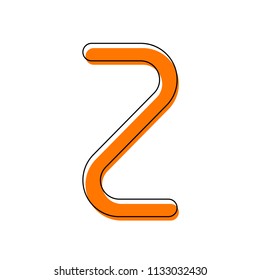 Number two, numeral, simple letter. Isolated icon consisting of black thin contour and orange moved filling on different layers. White background