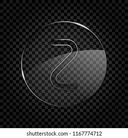 Number two, numeral, simple letter. Icon in circle glass bubble on dark transparent grid. Glass style
