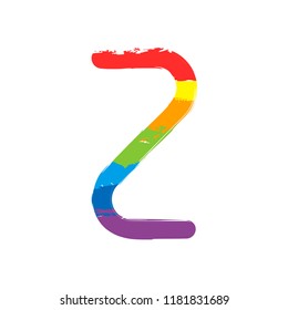 Number two, numeral, simple letter. Drawing sign with LGBT style, seven colors of rainbow (red, orange, yellow, green, blue, indigo, violet