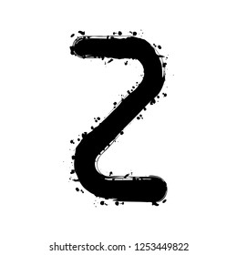 Number two, numeral, simple letter. Black ink with splashes on white background