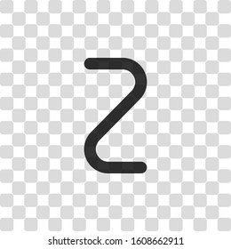Number two, numeral, simple letter. Black symbol on transparency grid