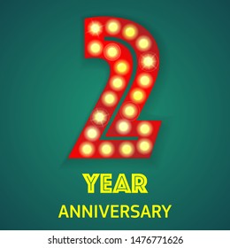 Number two object with light bulbs anniversary background