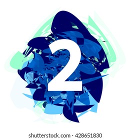 Number two on blue abstract, 2, numbers template, concept element design, vector illustration
