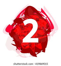 Number two on red abstract, 2, numbers template, concept element design, vector illustration