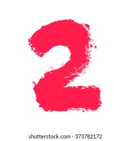 Number two painted with a dry brush. Hand drawn font. Vector grunge style design elements for use in posters or prints.