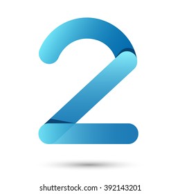 Number two Paper cut style with blue color on white background