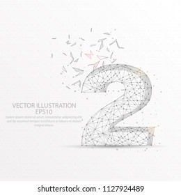 Number two point, abstract mash line and composition digitally drawn in the form of broken a part triangle shape and scattered dots low poly wire frame on white background. - Powered by Shutterstock - Get 15% off with code: PIKWIZARD15