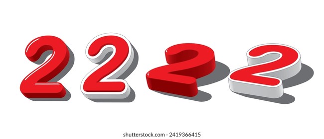Number Two in Red 3D Shape, vector illustration isolated on white background, eps