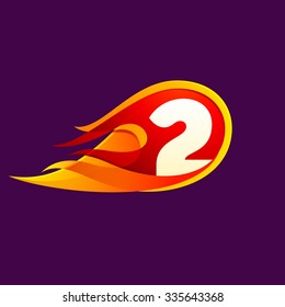 Number two with red fire flames. Vector design template elements for your application or corporate identity.