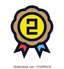 Number Two Ribbon. Second. Simple Vector Color Icon.